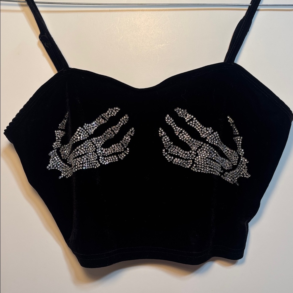 Spooky Shein Icon Rhinestone Skeleton Hands Crop Top!